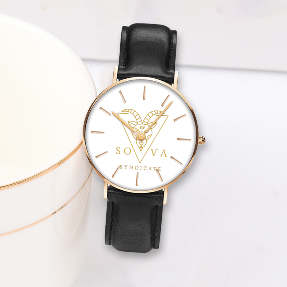 Sova Syndicate Golden & Silver Pointers Leather Quartz Watch