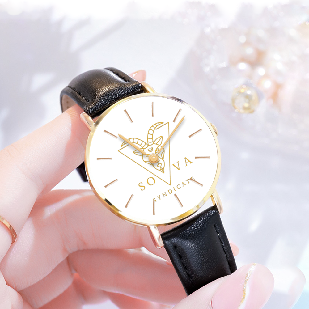 Sova Syndicate Golden & Silver Pointers Leather Quartz Watch